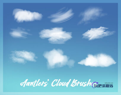 高级云彩、云朵绘画插画笔触PS笔刷下载-玩吧资源站