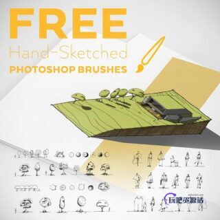 免费手绘素描式树木、线条人像等PS笔刷素材-玩吧资源站