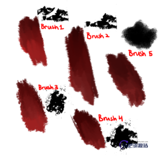 血迹斑斑、油漆颜料污渍纹理PS笔刷（PNG图片格式）-玩吧资源站