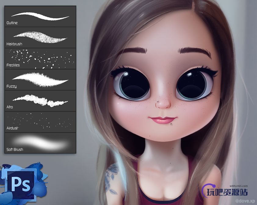 7个绘画创作娃娃的Photoshop插画笔刷素材