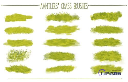 手绘青草、草地、草坪纹理材质PS插画笔触笔刷-玩吧资源站