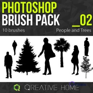 人像和大树剪影图像PS笔刷素材-玩吧资源站