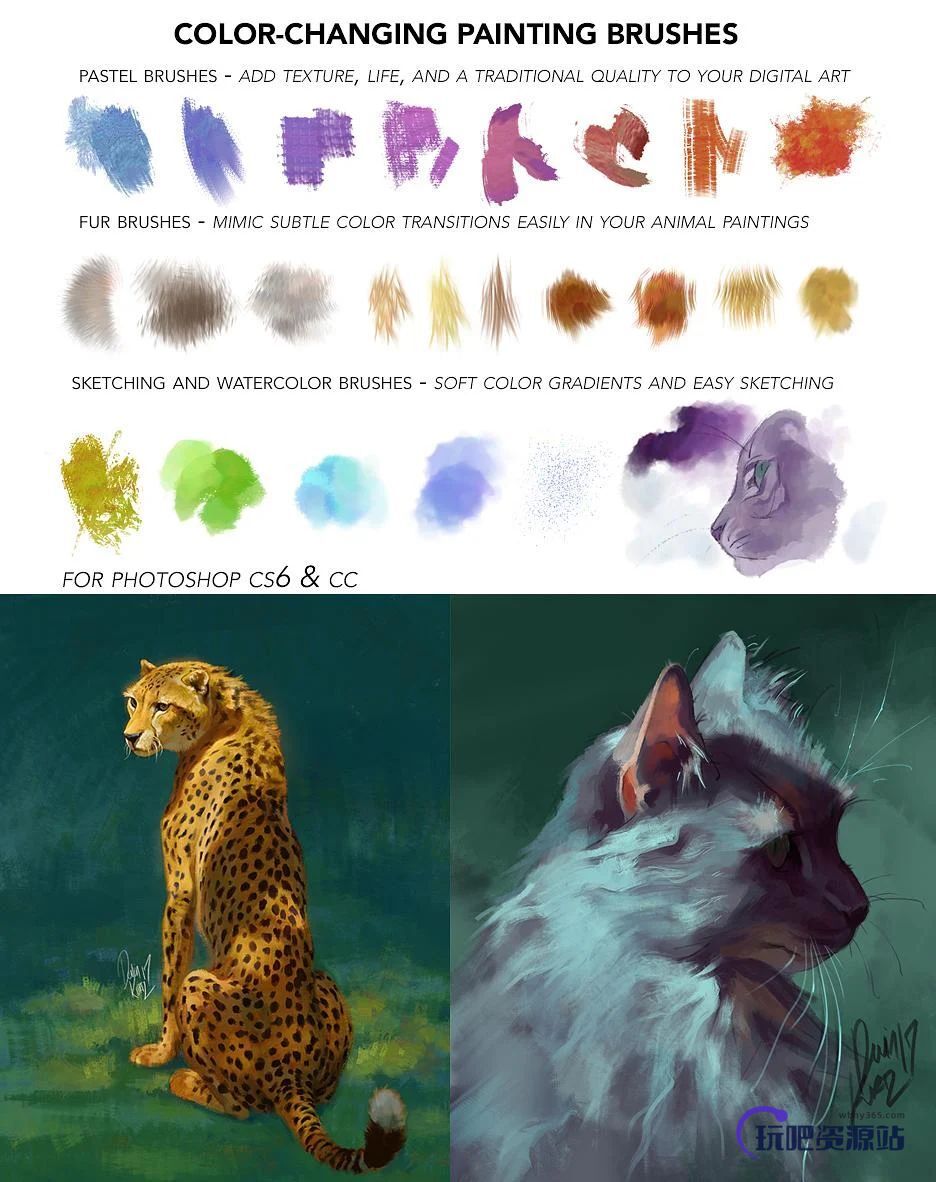 专业动物系列插画笔触PS笔刷素材