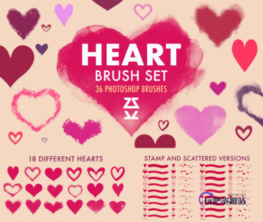 18种涂鸦爱心、恋爱心形图案PS笔刷素材-玩吧资源站