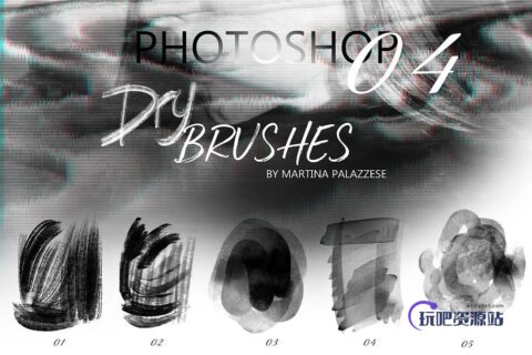 干燥的油漆纹理笔触PS笔刷素材-玩吧资源站