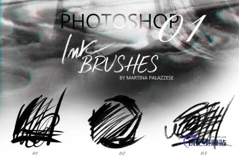 3种墨水涂抹纹理PS笔刷素材-玩吧资源站