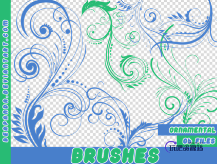 优美高雅的蕨类植物花纹图案PS笔刷素材-玩吧资源站