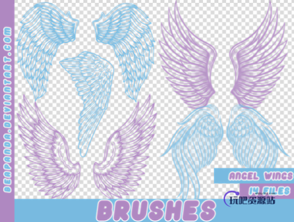 手绘天使翅膀、涂鸦羽翼翅膀PS笔刷素材-玩吧资源站