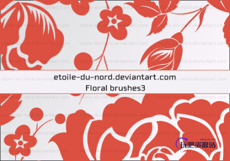 鲜花素材大气经典花朵花纹图案PS笔刷-玩吧资源站