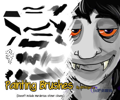 5种绘画笔触、插图、插画PS笔刷素材-玩吧资源站