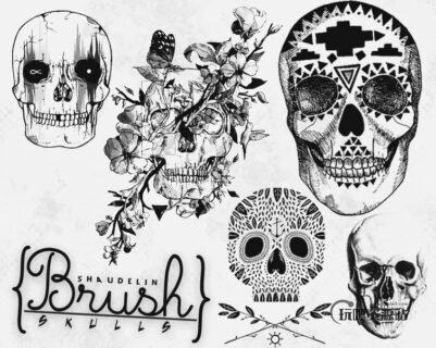 非主流骷髅头纹饰图案PS笔刷素材-玩吧资源站
