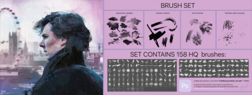 超酷水彩画创作笔触PS笔刷素材-玩吧资源站