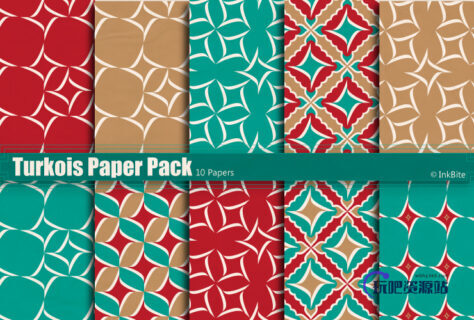 万花筒式印花背景纹理PS笔刷（JPG图片格式素材）-玩吧资源站