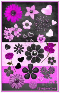 鲜花花朵图案、爱心泡泡素材PS笔刷下载-玩吧资源站