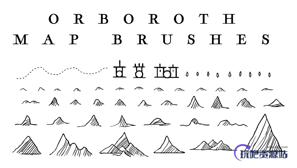 各种山脉、山川地形PS地图笔刷