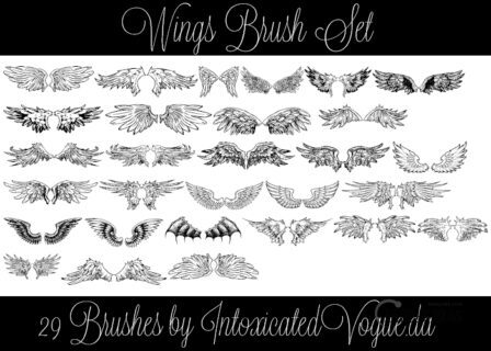 29种手绘魔鬼、天使、恶魔、鸟人等翅膀PS笔刷素材-玩吧资源站