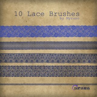 10种蕾丝花纹边条装饰PS笔刷-玩吧资源站