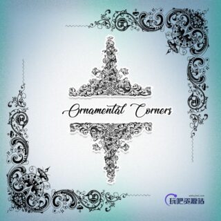 装饰边角、艺术印花边框角落ps笔刷-玩吧资源站