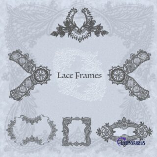 富丽堂皇花纹边框、装饰印花图案PS笔刷素材-玩吧资源站