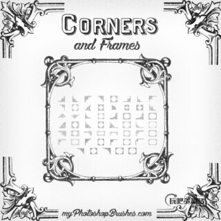 手绘花纹框架、边框、边角印花PS笔刷-玩吧资源站