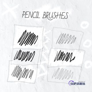 蜡笔、粉笔、铅笔笔触PS笔刷-玩吧资源站