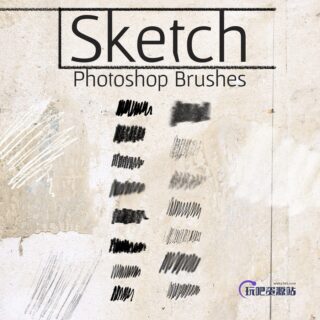15种免费Photoshop素描式笔触笔刷-玩吧资源站