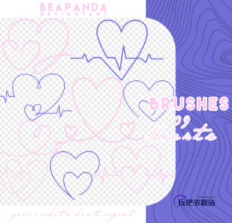 心跳式爱心图案PS笔刷-玩吧资源站
