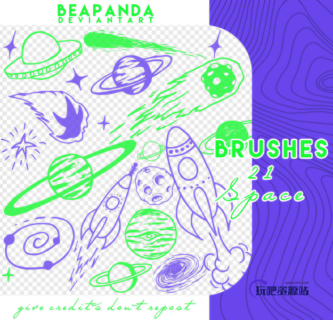 涂鸦星球、外星人元素PS笔刷素材-玩吧资源站