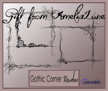 混乱涂鸦线条花纹边框_边角印花装饰PS笔刷-玩吧资源站