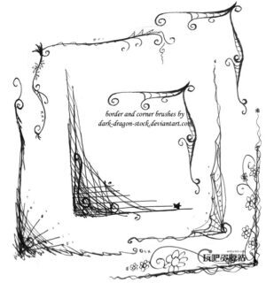 手绘涂鸦线条花纹边角印花PS笔刷-玩吧资源站