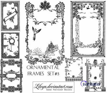 艺术性花纹边框、印花装饰性PS笔刷-玩吧资源站