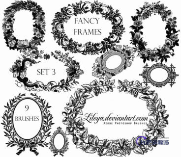 九种花圈_花环图案PS笔刷素材-玩吧资源站