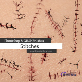 伤口缝合逼真纹理PS笔刷-玩吧资源站