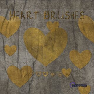 各种心形图案、爱心标记印记PS笔刷素材-玩吧资源站