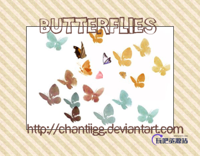 水彩蝴蝶造型PS笔刷素材（JPG图片格式）-玩吧资源站