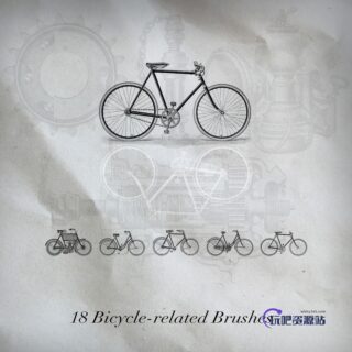 手绘自行车、机械配件等造型PS笔刷素材-玩吧资源站