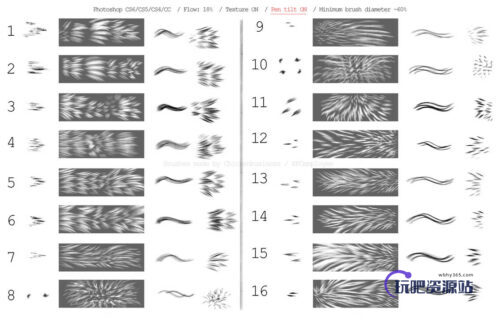 高级毛发笔触纹理材质PS笔刷素材-玩吧资源站