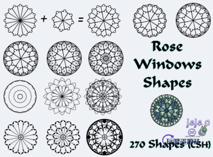 漂亮的对称纸花、复古印花图案PS图形素材-玩吧资源站