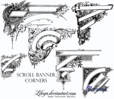 精美手绘欧式装饰边角图案PS笔刷素材-玩吧资源站