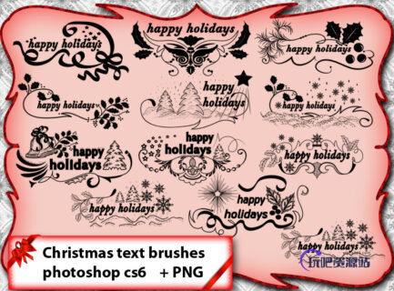 精美的圣诞节文字装饰图案Photoshop笔刷下载-玩吧资源站