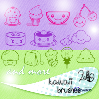 可爱小蛋糕、布丁、樱桃、便便、棒棒糖等PS萌娘美图笔刷-玩吧资源站