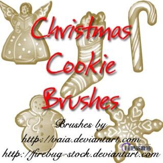 圣诞节姜饼、圣诞节雪花、袜子、拐杖等装饰PS笔刷下载-玩吧资源站