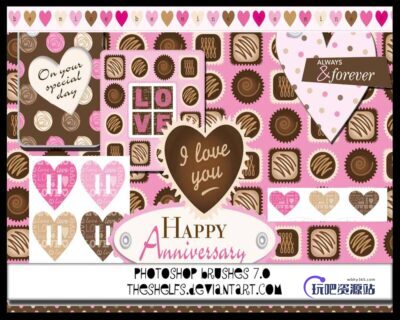 可爱巧克力化恋爱贴纸背景PS美图笔刷-玩吧资源站