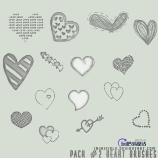 各种可爱的爱心图像装饰Photoshop情人节心形笔刷下载-玩吧资源站