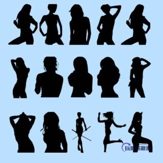 性感撩人的女性剪影图形PS轮廓笔刷-玩吧资源站