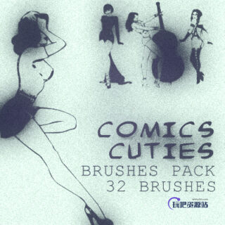 32种靓丽女性姿势图形PS笔刷下载-玩吧资源站