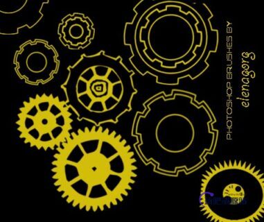 各种齿轮图案效果PS笔刷下载-玩吧资源站