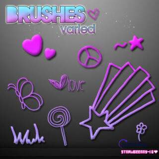 童趣涂鸦蝴蝶、星星图案PS笔刷下载-玩吧资源站