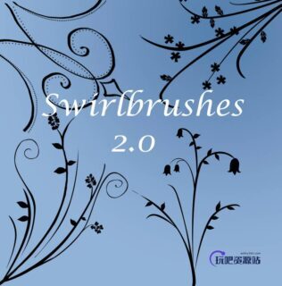 手绘小清新线条植物印花印花图案PS笔刷下载-玩吧资源站