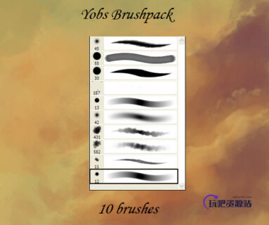 10种高级CG插画绘画笔触PS笔刷素材-玩吧资源站
